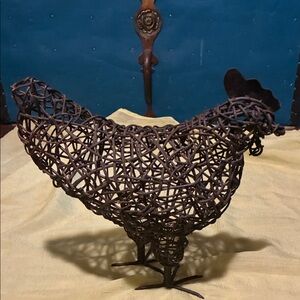 Woven Grapevine & Wire Chicken Sculpture